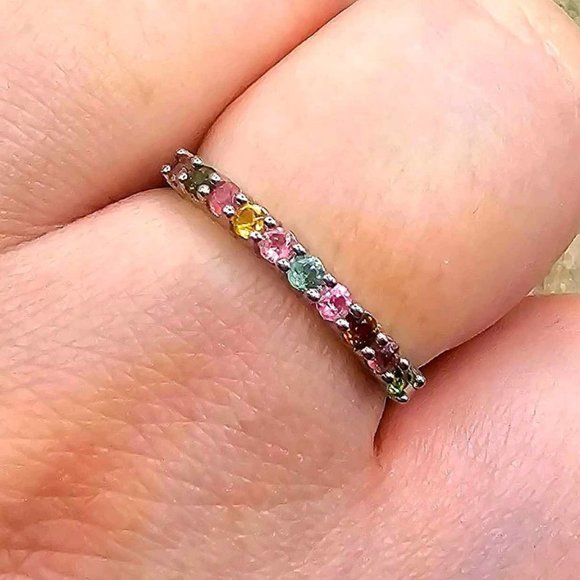 Beautiful Nature Tourmaline Gemstones Mixed Colors Adjustable Ring - Picture 5 of 10